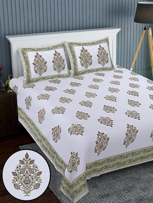 texstylers cotton percale fabric jaipuri print 120 x 120 inches floral bedsheet with 2 pillow covers - 20291405 - Very Small Image - 1