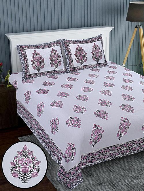 texstylers cotton percale fabric jaipuri print 120 x 120 inches floral bedsheet with 2 pillow covers - 20291406 - Very Small Image - 1