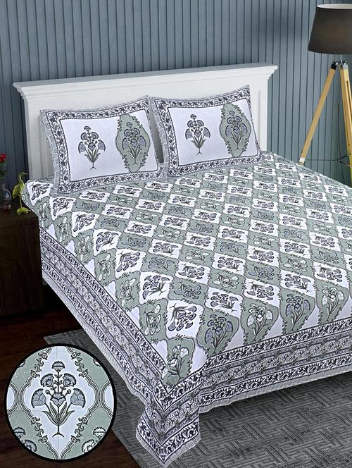 texstylers cotton percale fabric jaipuri print 120 x 120 inches floral bedsheet with 2 pillow covers - 20291413 - Very Small Image - 1