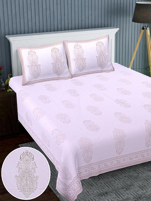 texstylers cotton percale fabric jaipuri print 120 x 120 inches floral bedsheet with 2 pillow covers - 20291419 - Very Small Image - 1