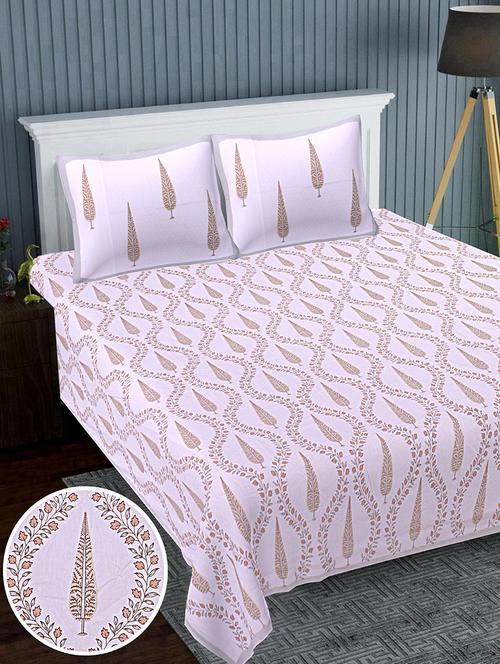 texstylers cotton percale fabric jaipuri print 120 x 120 inches floral bedsheet with 2 pillow covers - 20291434 - Very Small Image - 1