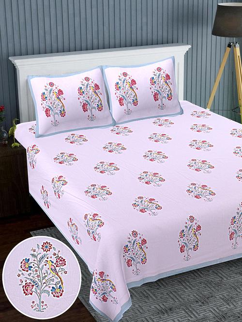texstylers cotton percale fabric jaipuri print 120 x 120 inches floral bedsheet with 2 pillow covers - 20291438 - Very Small Image - 1