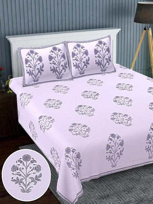 texstylers cotton percale fabric jaipuri print 120 x 120 inches floral bedsheet with 2 pillow covers - 20291439 - Very Small Image - 1