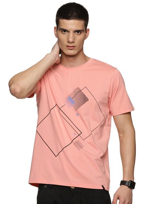 peach cotton chest print t-shirt - 20291815 - Very Small Image - 1