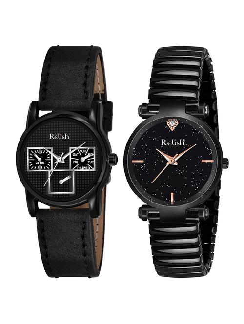relish premium black dial & elastic band analogue watch for women & girls (re-l2007b) - 20292602 - Very Small Image - 1