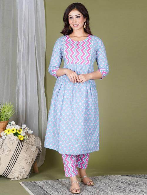 light blue colored kurta pant set - 20292819 - Very Small Image - 1