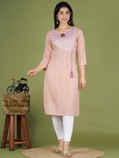 beige colored straight kurta - 20292844 - Very Small Image - 1