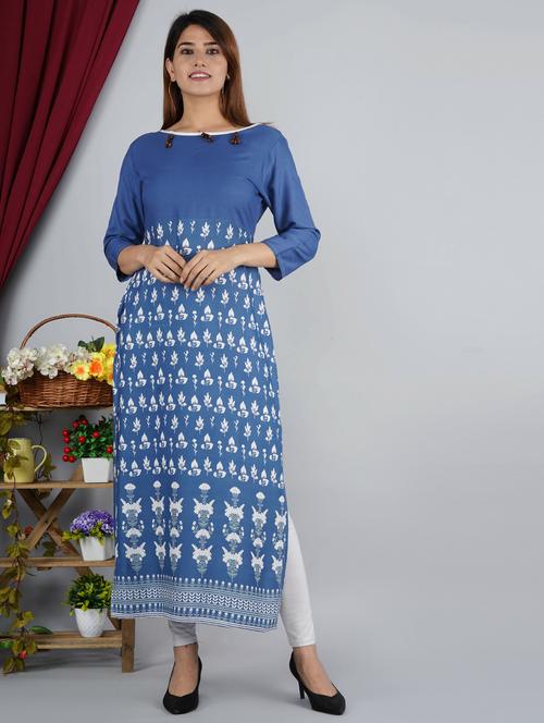 blue colored straight kurta - 20292879 - Very Small Image - 1