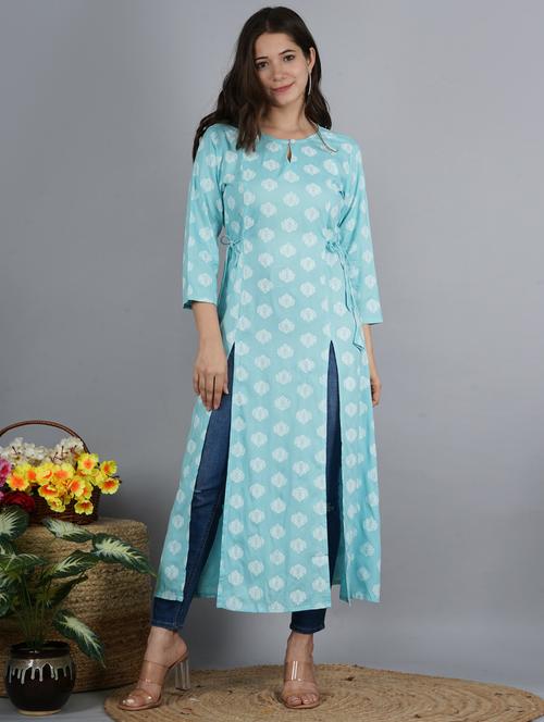 light blue colored a-line kurta - 20292885 - Very Small Image - 1