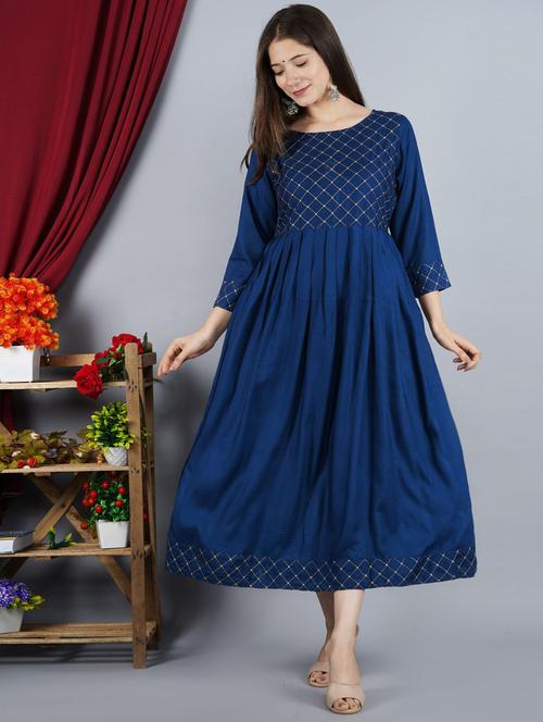 blue colored a-line kurta - 20292888 - Very Small Image - 1