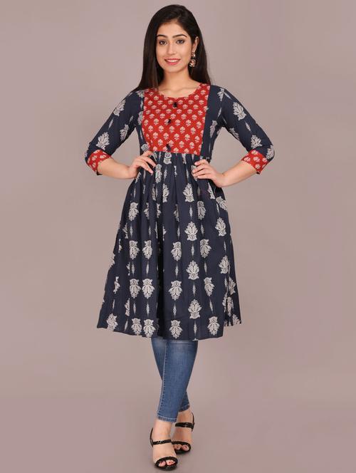 charcoal colored flared kurta - 20292913 - Very Small Image - 1