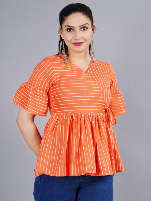 orange stripes peplum top - 20292952 - Very Small Image - 1