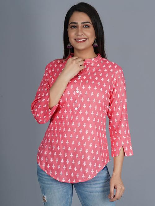 coral printed regular tunic - 20292974 - Very Small Image - 1