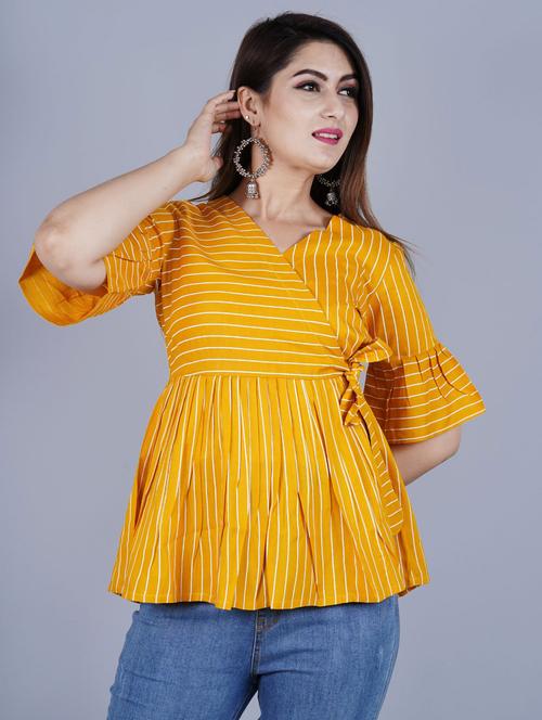 yellow stripes peplum tunic - 20292976 - Very Small Image - 1