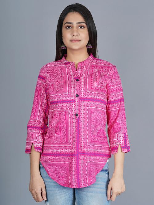 magenta printed asymmetric tunic - 20292980 - Very Small Image - 1
