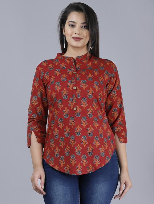rust floral print asymmetric tunics - 20292992 - Very Small Image - 1