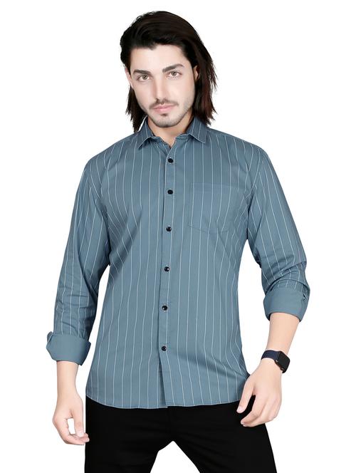 men blue stripes cotton full sleeve casual shirt - 20293038 - Very Small Image - 1