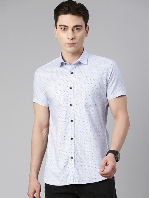 men light blue polka dots cotton half sleeve casual shirt - 20293049 - Very Small Image - 1