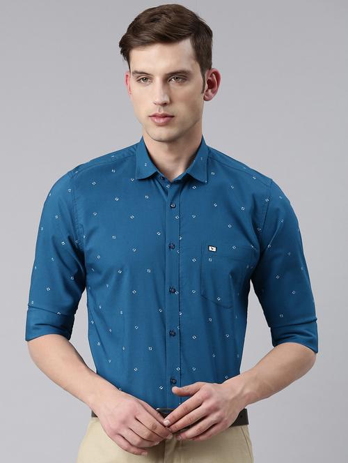 men blue printed cotton full sleeve casual shirt - 20293103 - Very Small Image - 1