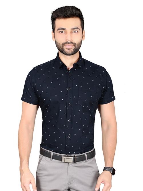 men solid navy blue cotton casual shirt - 20293137 - Very Small Image - 1