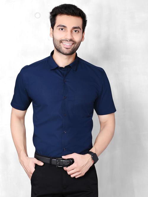 men dark blue half sleeve cotton casual shirt - 20293147 - Very Small Image - 1