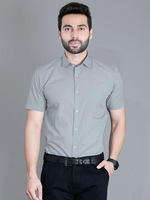 men solid grey cotton casual shirt - 20293152 - Very Small Image - 1