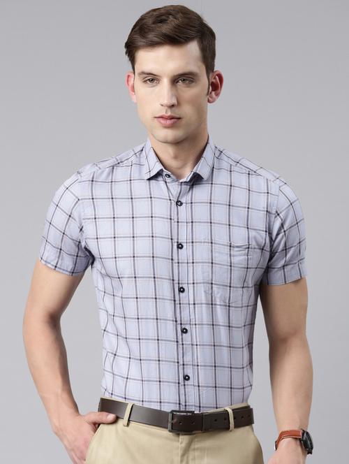 men lavender windowpane check cotton half sleeve casual shirt - 20293153 - Very Small Image - 1