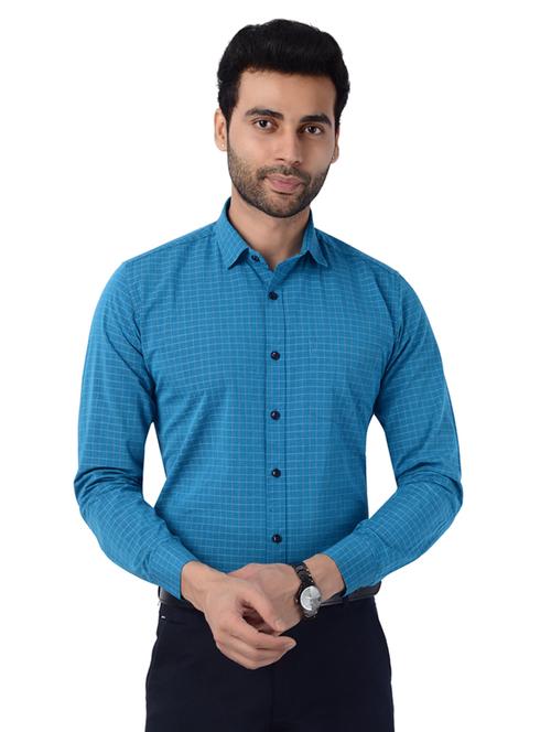 men blue windowpane checks cotton casual shirt - 20293192 - Very Small Image - 1
