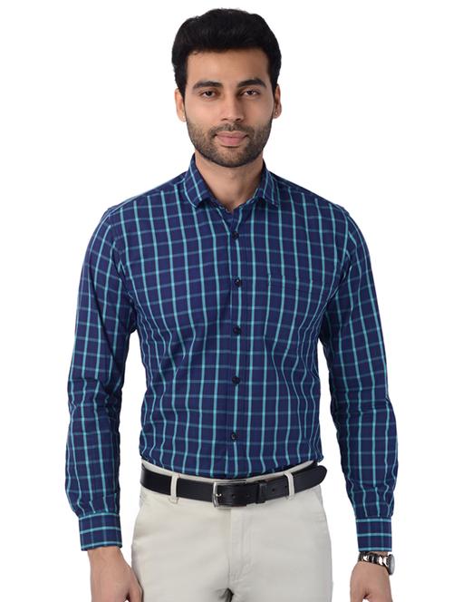men dark blue checkered cotton casual shirt - 20293201 - Very Small Image - 1