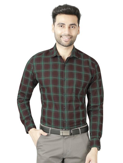 men maroon checks cotton blend casual shirt - 20293217 - Very Small Image - 1