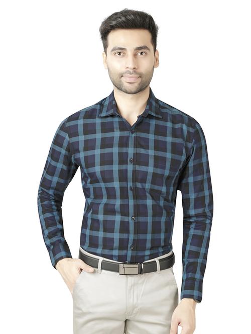 men multi color checks cotton blend casual shirt - 20293218 - Very Small Image - 1
