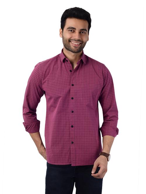 men purple small checks cotton blend casual shirt - 20293265 - Very Small Image - 1
