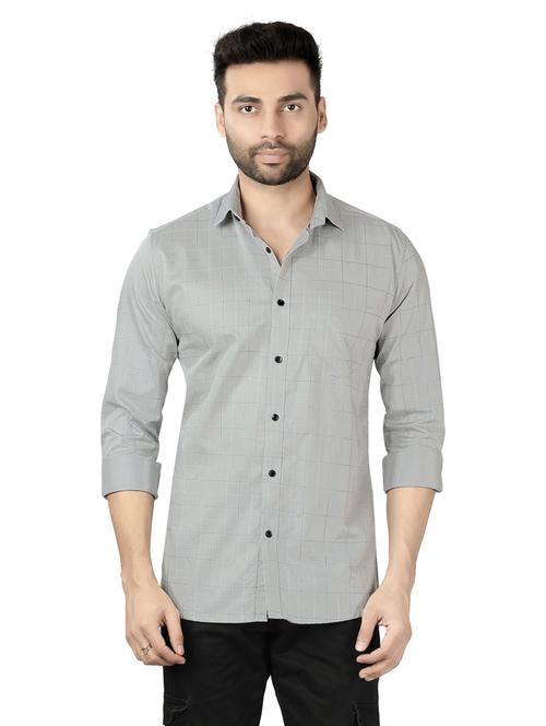 men grey checks cotton blend casual shirt - 20293288 - Very Small Image - 1