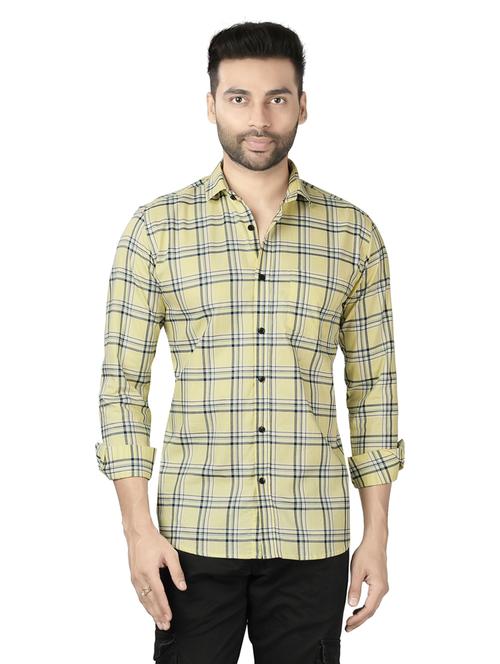 men yellow checks cotton blend casual shirt - 20293290 - Very Small Image - 1