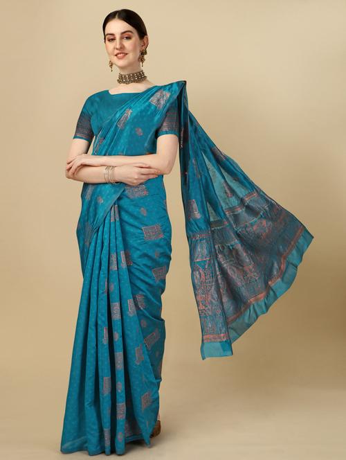 blue colored banarasi saree with blouse - 20293893 - Very Small Image - 1