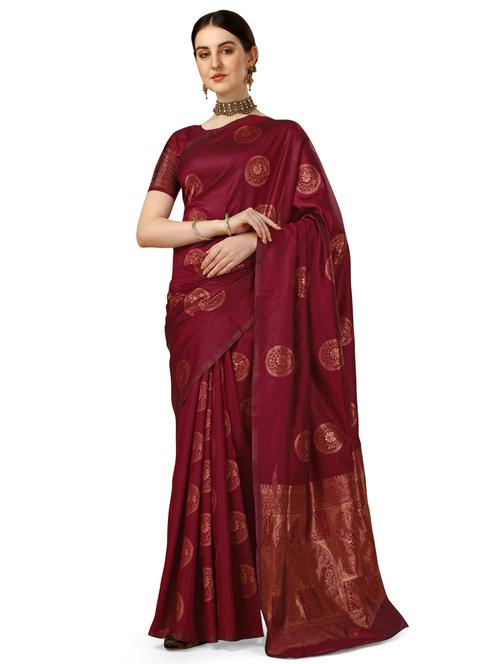 maroon colored banarasi saree with blouse - 20293925 - Very Small Image - 1