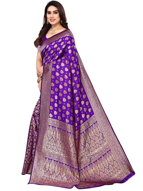 purple colored banarasi saree with blouse - 20293927 - Very Small Image - 1