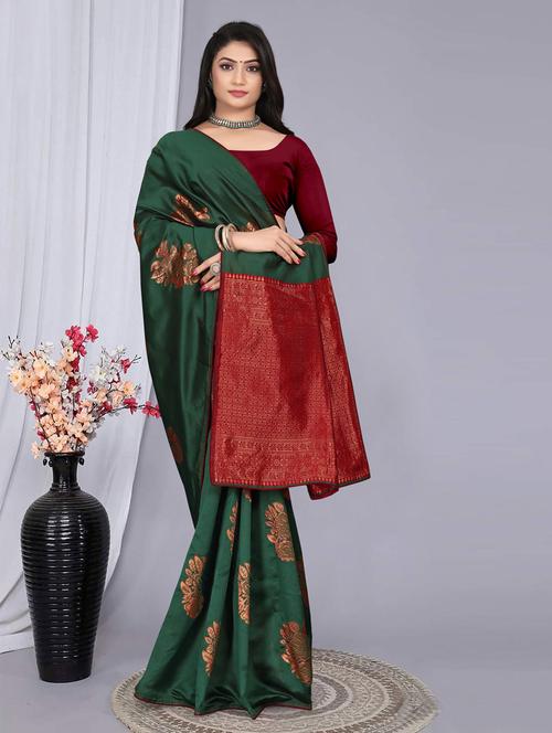 green colored kanjivaram saree with blouse - 20293935 - Very Small Image - 1