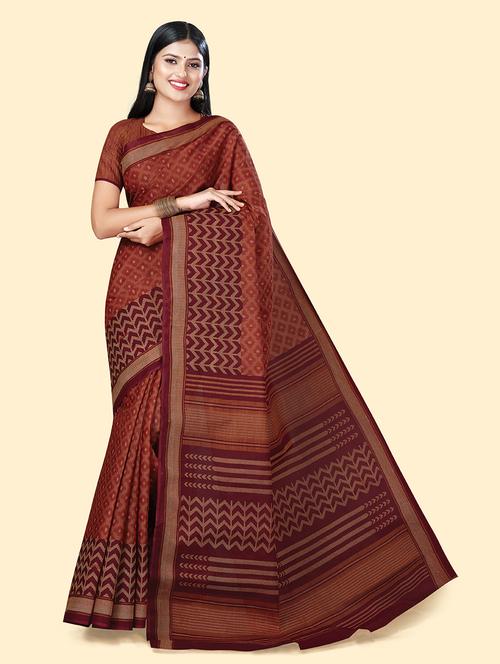 women's geometric orange colored saree - 20294679 - Very Small Image - 1