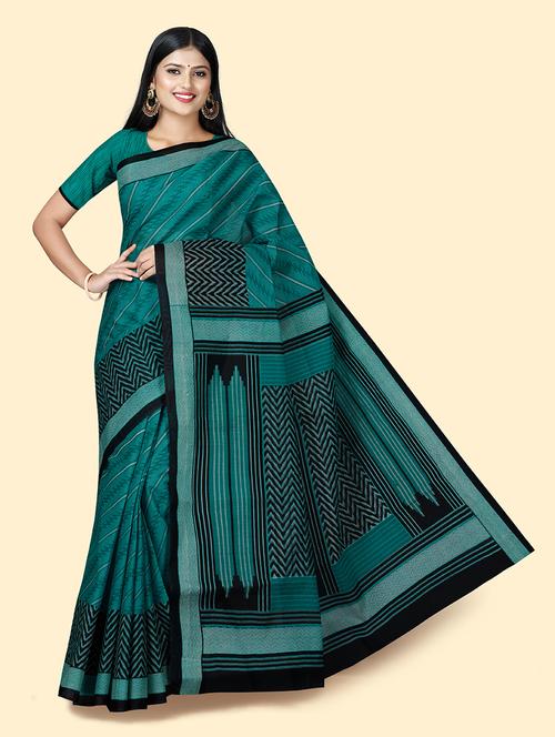 women's geometric sea green colored saree with blouse - 20294680 - Very Small Image - 1