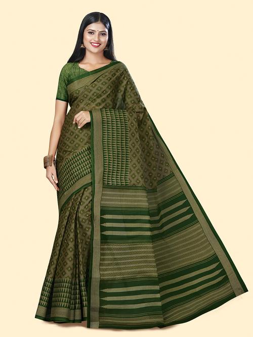 women's geometric olive colored saree with blouse - 20294686 - Very Small Image - 1