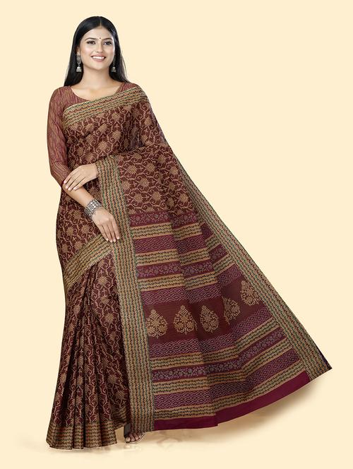 women's floral maroon colored saree - 20294692 - Very Small Image - 1