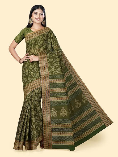 women's floral green colored saree with blouse - 20294696 - Very Small Image - 1
