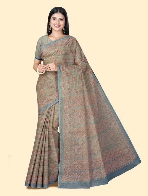 women's floral brown colored saree with blouse - 20294705 - Very Small Image - 1
