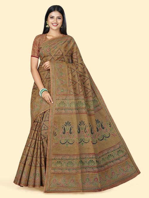 women's printed brown colored saree - 20294715 - Very Small Image - 1