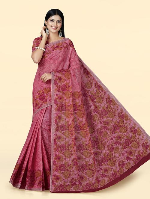 women's floral pink colored saree with blouse - 20294722 - Very Small Image - 1