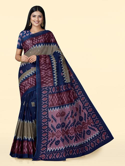 women's ikat multi colored saree - 20294734 - Very Small Image - 1