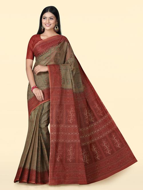 women's printed beige colored saree - 20294767 - Very Small Image - 1