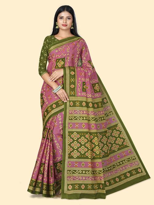 women's ikat pink colored saree - 20294812 - Very Small Image - 1