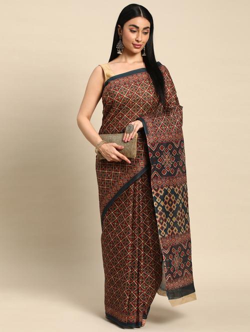 women's ajrakh maroon colored saree - 20294823 - Very Small Image - 1